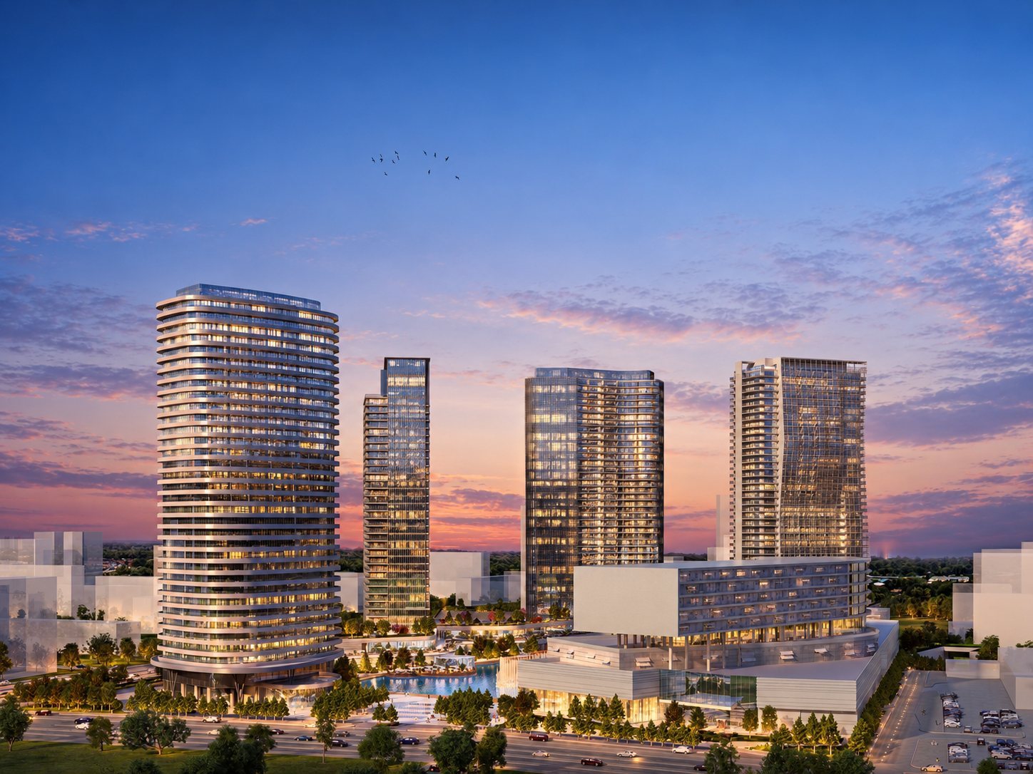Office towers at dusk