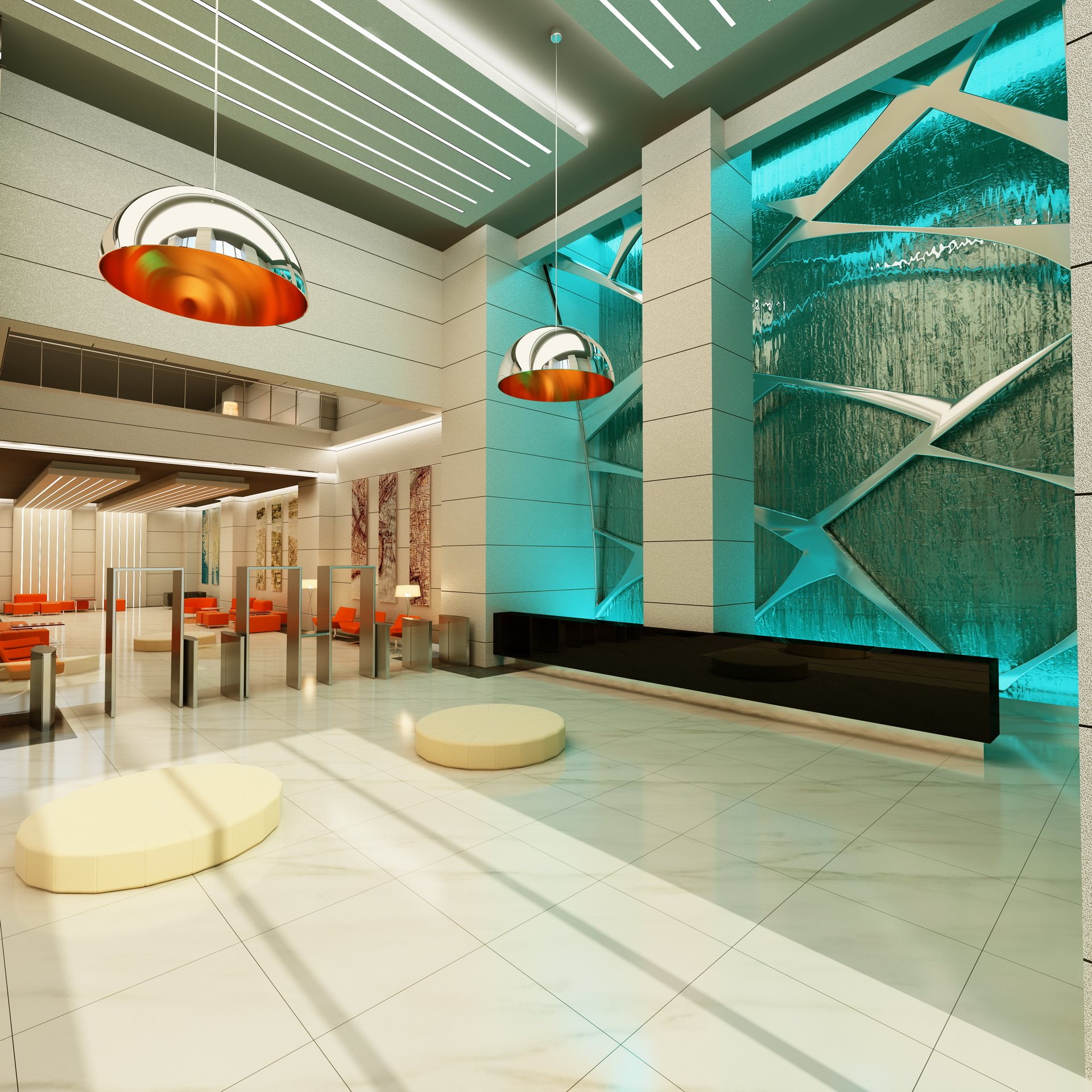 Contemporary bar with turquoise feature wall