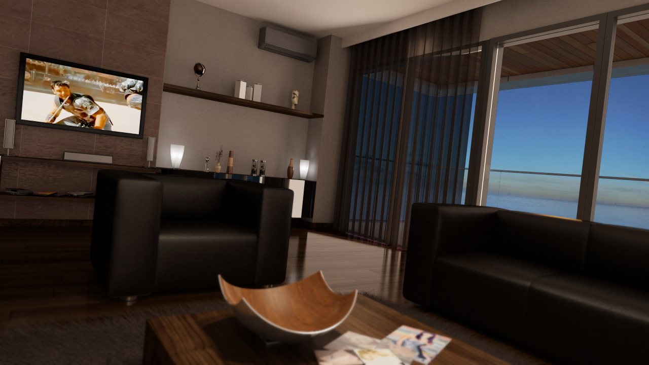 Dark home cinema and lounge